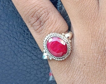 ピンクルビーリング、925スターリングシルバーリング、ピンクストーン