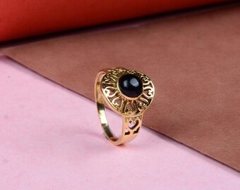 Anillo de oro con ónix negro, anillo de ónix natural, anillo de plata de ley 925, anillo con piedras preciosas, anillo de ónix, anillo de ónix redondo, anillo solitario, joyería de ónix