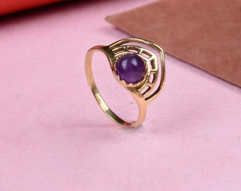 18kゴールドリング　パープルストーン6g 約7g ナチュラルパープルアメジスト 18K ゴールドリング彼女の婚約指輪に