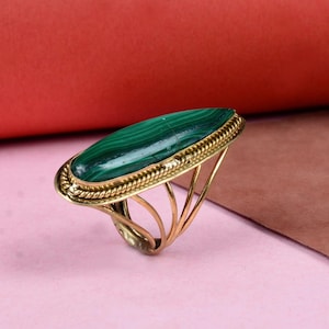 Natural Large Green Malachite Stone Ring, 925 Sterling Silver Ring, Brass Gold Plated Ring, Statement Ring, Ring for Men, Malachite Jewelry