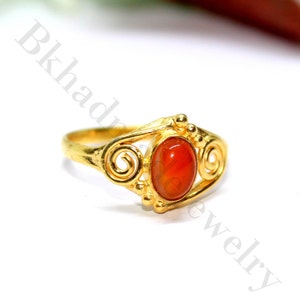 Carnelian Ring, 925 Silver Sterling Ring, 18kt Gold Plated Carnelian Ring, Red Stone Ring, Engagement Rings, Christmas Gift for Her
