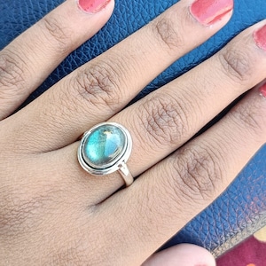 Natural Labradorite Ring, 925 Sterling Silver Ring, Labradorite Ring Gold, Labradorite Brass Ring, Statement Ring, Christmas Gift for Women