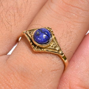 Gold Plated Ring - Natural Lapis Lazuli - 925 Sterling Silver - Round Gemstone Ring - Handmade Jewelry - Statement Ring - Birthstone Ring
