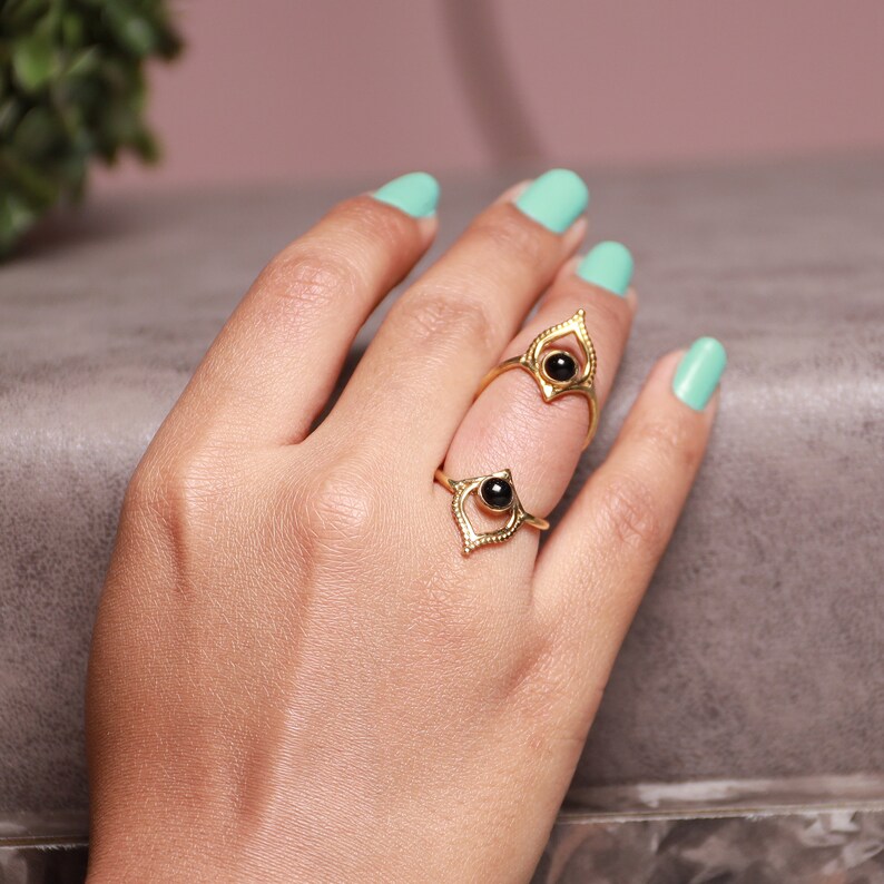 18k Gold Arthritis Ring, Black Onyx Ring, Adjustable Gold Splint Rings, Gemstone Rings, Rings