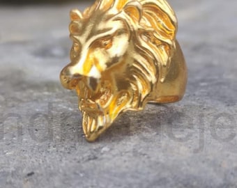 Vintage Gothic Golden Leo Lion Men's Ring, Gold Ring, Zodiac Ring, Animal Ring, Artistic Ring, Statement Ring, Lion Head Ring, Dainty Ring