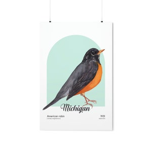 Michigan State Bird Poster, American Robin Wall Art, Turdus Migratorius