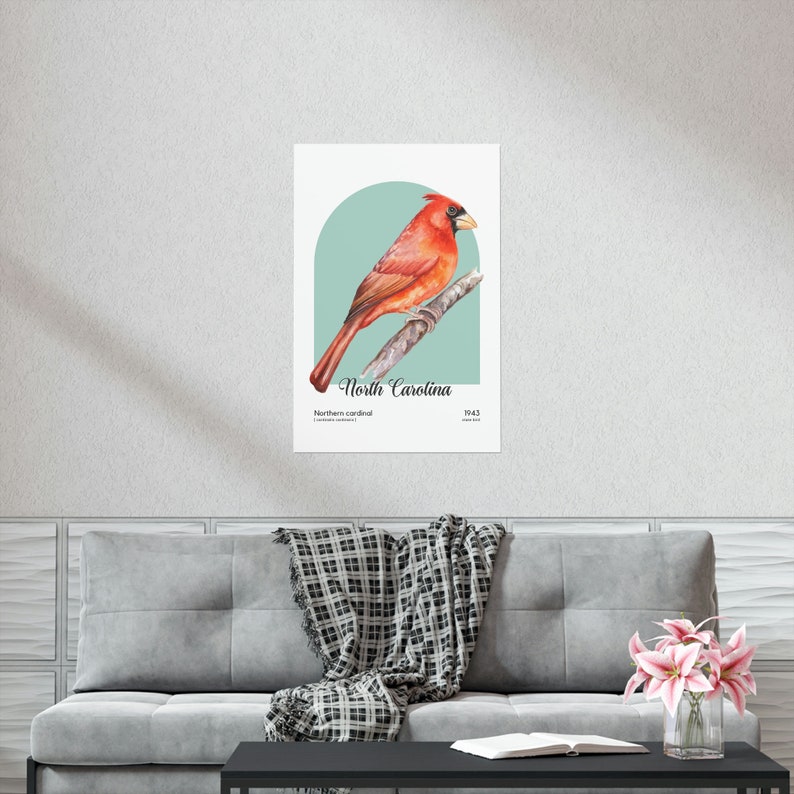 North Carolina State Bird Poster, Northern Cardinal Wall Art, Cardinalis Cardinalis image 4