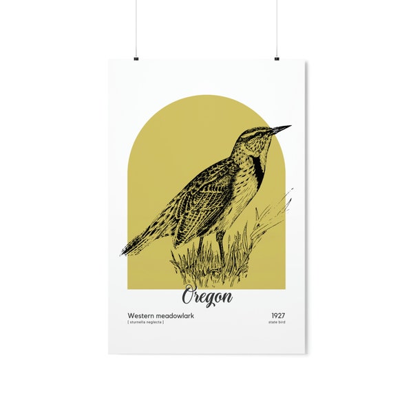 Oregon State Bird Poster, Western Meadowlark Wall Art, Sturnella Neglecta