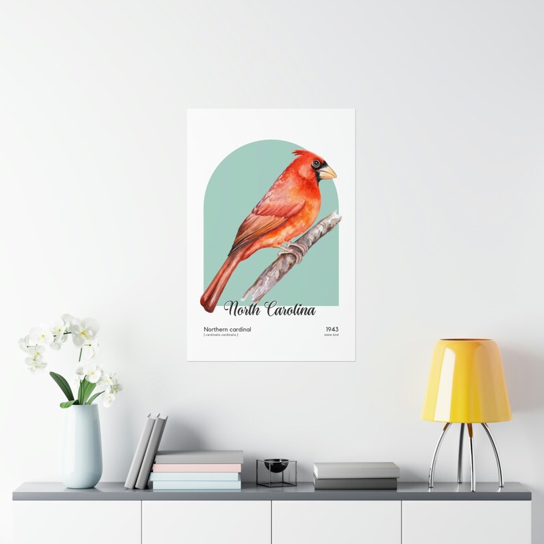 North Carolina State Bird Poster, Northern Cardinal Wall Art, Cardinalis Cardinalis image 5