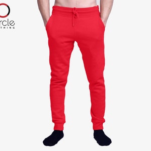 Men's Casual Jogger Sweatpants Basic Fleece Slim Fit Pant Elastic Waist Red S-2XL