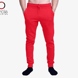 Men&#39;s Casual Jogger Sweatpants Basic Fleece Slim Fit Pant Elastic Waist Red S-2XL