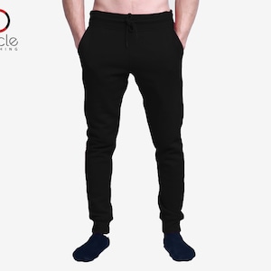 Men's Casual Jogger Sweatpants Basic Fleece Slim Fit Pant Elastic Waist Black S-2XL