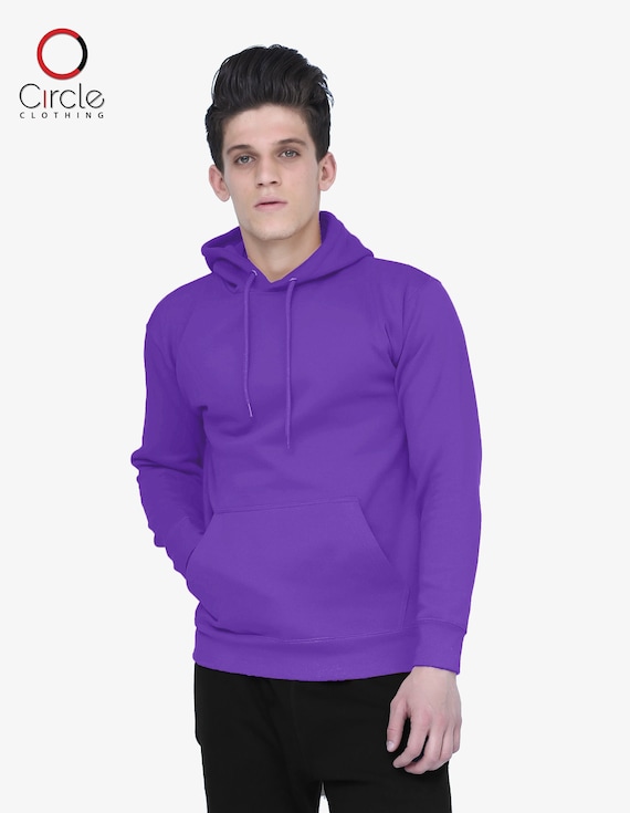 Adult Unisex Men's Plain Purple Color Basic Pullover Hoodie