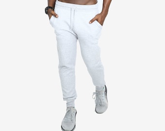 Men's Casual Jogger Sweatpants Basic Fleece Slim Fit Pant Elastic Waist Heather Gray S-2XL