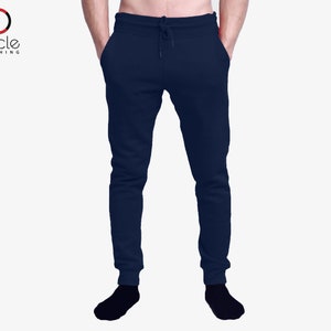 Men's Casual Jogger Sweatpants Basic Fleece Slim Fit Pant Elastic Waist Navy S-2XL