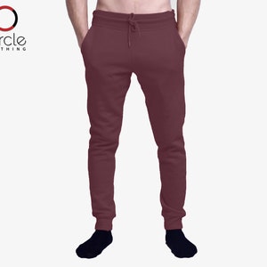 Men's Casual Jogger Sweatpants Basic Fleece Slim Fit Pant Elastic Waist Maroon S-2XL