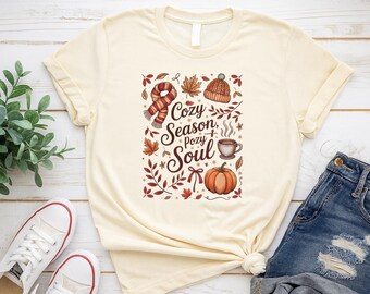Cozy Season Pozy Soul PNG Fall Bow Tie Pumpkin Sublimation Cozy T-Shirt Harvest Shirt PNG Fall Png Autumn Leaves Sublimation Png Design
