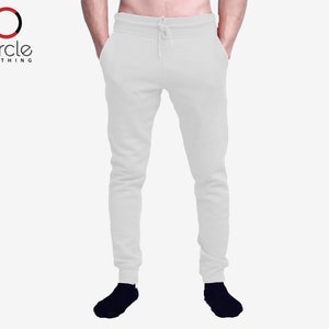 Men's Casual Jogger Sweatpants Basic Fleece Slim Fit Pant Elastic Waist White S-2XL