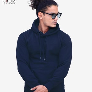 Adult Unisex Men&#39;s Plain Navy Color Basic Pullover Hoodie Sweater Sweatshirt Jumper S - 2XL