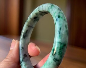 Jadeite bangle certified grade A Imperial green jade icy Burmese round D cut "翡翠" G14