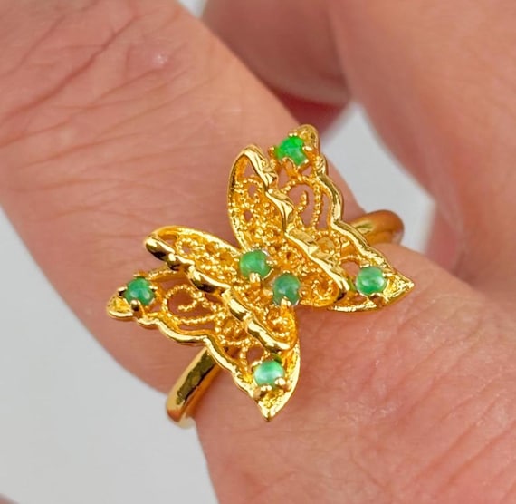 Butterfly Jadeite Jade Ring Filigree /green/highly Translucent