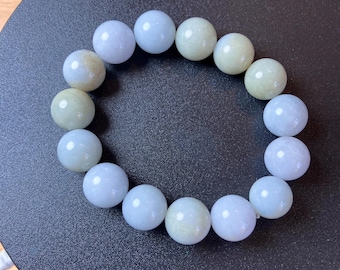 12.5mm+ Imperial Lavender Burmese jadeite beaded bracele/  jade Round Jadeite Beaded Bracelet/Certified natural type A S918