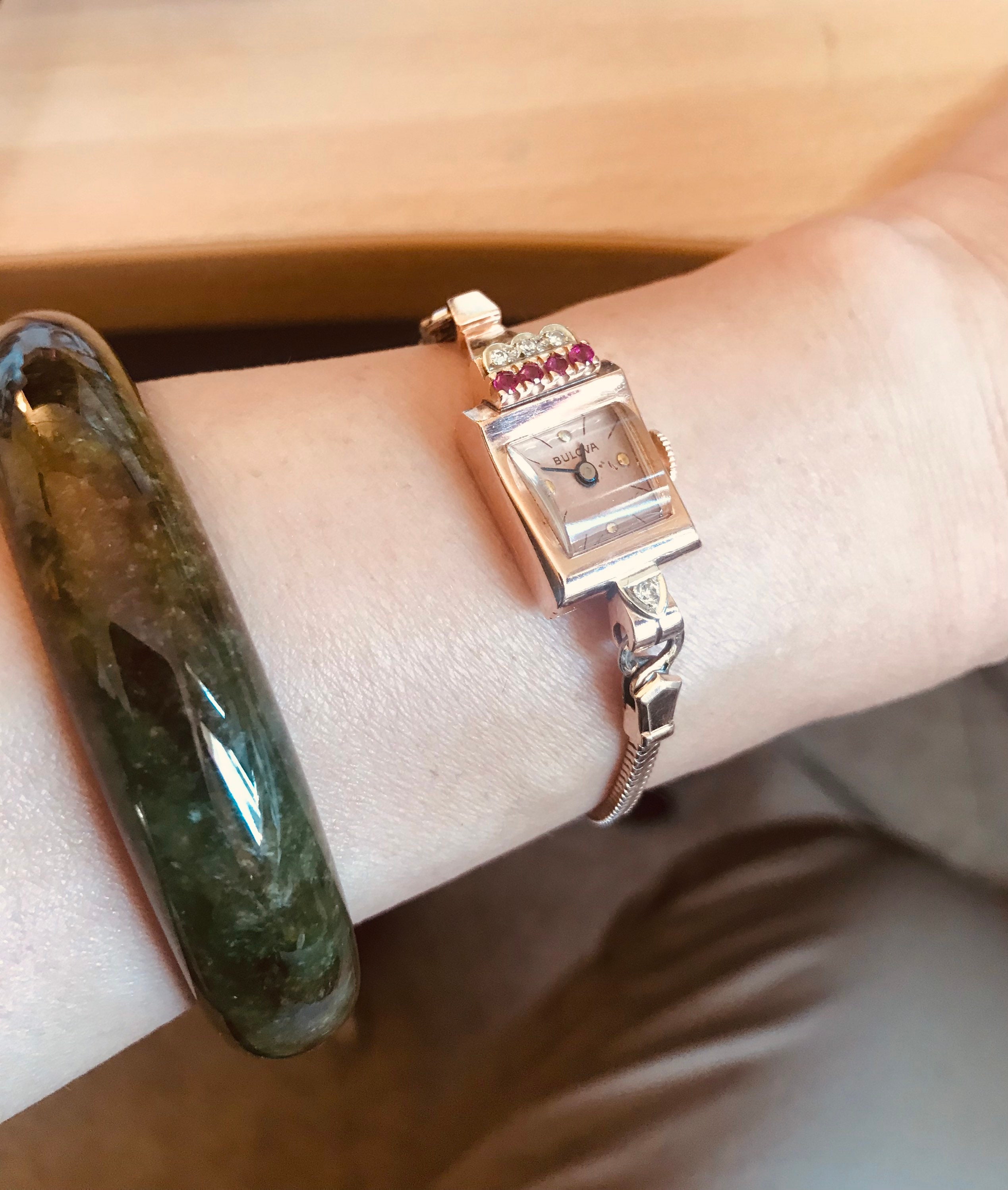 Montre Vintage Bulova Or Rose 14 Carats - Années 1940, Avec Rallonge Chaîne, Rétro