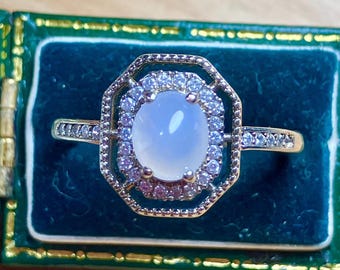 Icy glow Jadeite ring imperial / Gelatinous Vibrant white moon Jadeite Translucent Icy Green Myanmar / 925 sliver jade ring G52