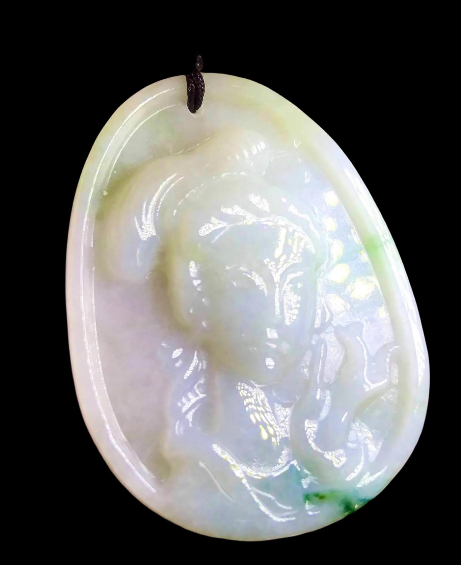 ビルマ　翡翠　ネックレス　天然石　美術品　骨董品 米国関税込み-天然翡翠古代女性像ネックレスビルマ翡翠ネックレス特別