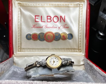 Elbon Vintage Ladies watch  /real diamonds 1960s runs well /serviced /art deco /minty top cosmetic condition