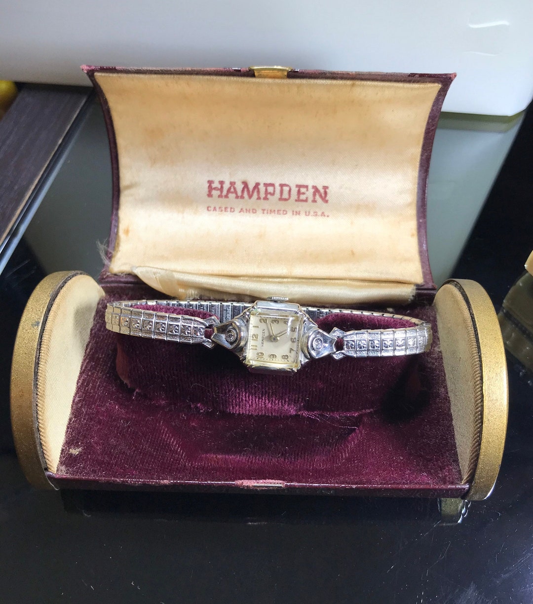Vintage Ladies Watch Hamden 1940s-50s Diamonds Runs Well Art Deco Minty
