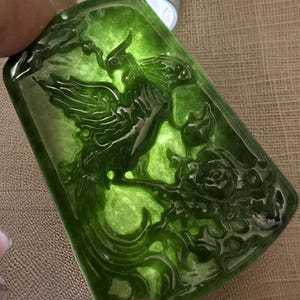 certified phoenix Myanmar Jadeite pendant imperial jade full green semi translucent natural  GradeＡ, @H30