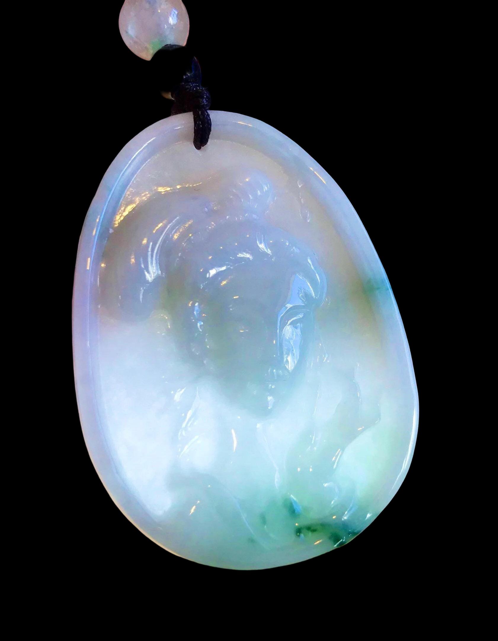 米国関税込み-天然翡翠古代女性像ネックレスビルマ翡翠ネックレス特別