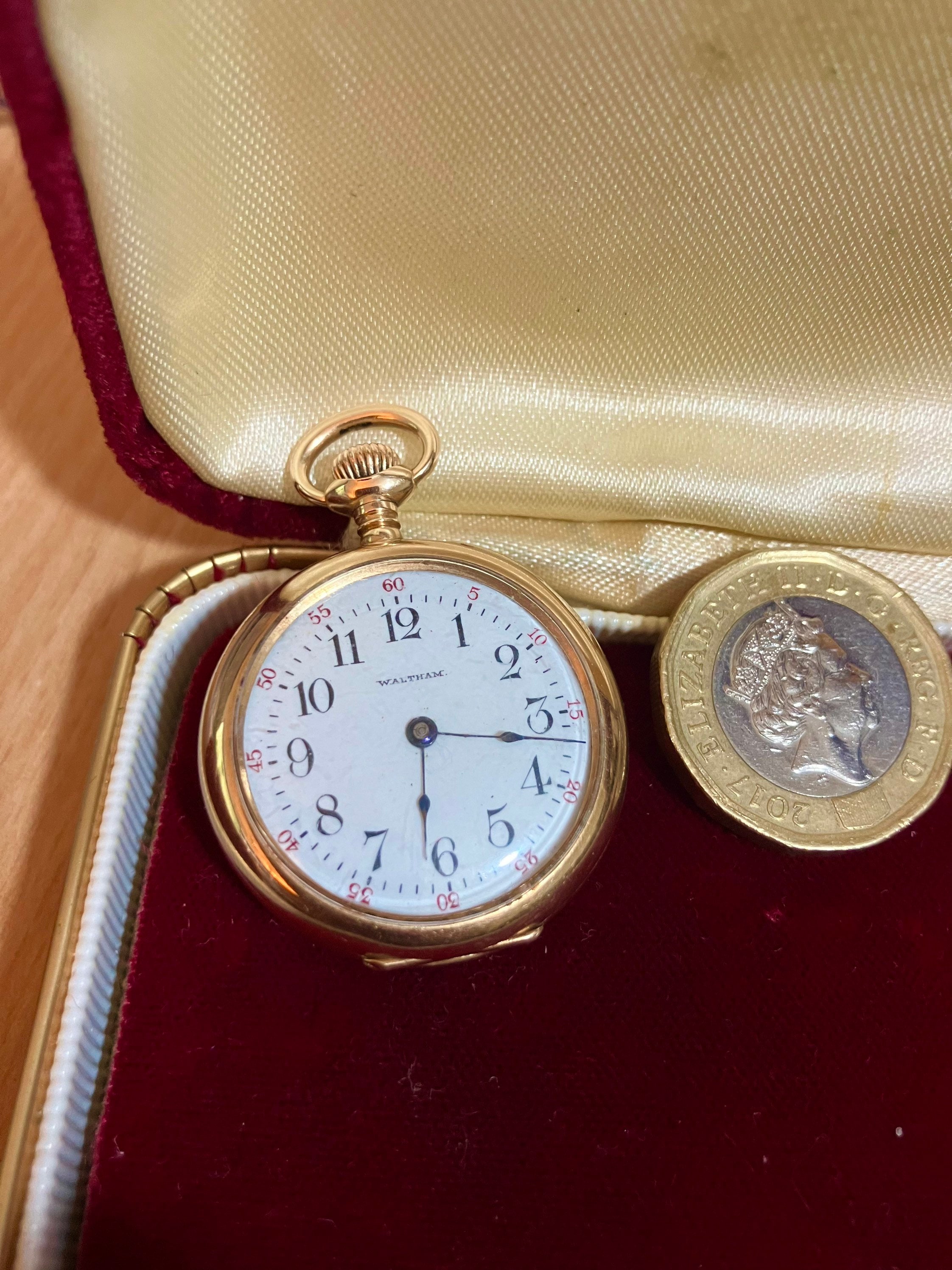 14K SOLID GOLD‎ AMERICAN WALTHAM POCKET WATCH WITH CHAIN 15J C. 1900 14k Gold Filled Victorian Waltham 15j, Model 1890  main image 4
