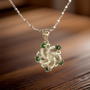 Spinning Pandent Certified jade pendant rolling s stars 時来運轉 / icy deep  Green  Necklace  / 925 sliver Burma  jadeite  necklace s12