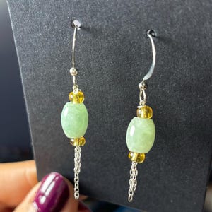 Dangle jadeite earring Natural Type A/ jade  barrel earrings/icy green/ untreated Burma jade  /green jadeite EA1