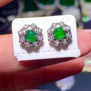 Jadeite earrings Imperial green Jadeite Earrings  Myanmar Gems Grade A S925 sliver H7