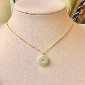 Zierliche Kreis Donut Münze Burmesische Jade Gold Filled Silbermünze/18k Gold Vermeil Kette/grüner Imperial Jadeit/Glücksschleife Myanmar,Typ A HA11-x