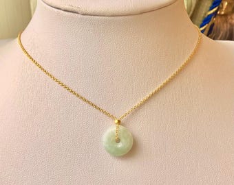 Dainty Circle Donut Coin Burmese Jade Gold Filled Silver Coin/18k Gold vermeil chain/green imperial jadeite/lucky loop Myanmar,Type A HA11-x
