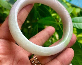 VENTAS! Brazalete de jadeíta de 57,2 mm grado A, verde espinaca imperial certificado + brazalete verde oscuro Icy, translúcido A325