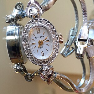 14ct solid Gold Antique/ vintage Bulova/ H or above VVS diamonds watch 1ct+ bracelet/ runs well serviced art deco , 1950s mint GW-1