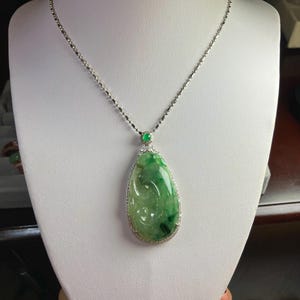 Green Auspicious Cloud Ruyi 如意 large Pandent untreated Jadeite Myanmar icy glassy jadeite pandent  s925 silver AAA [G6]