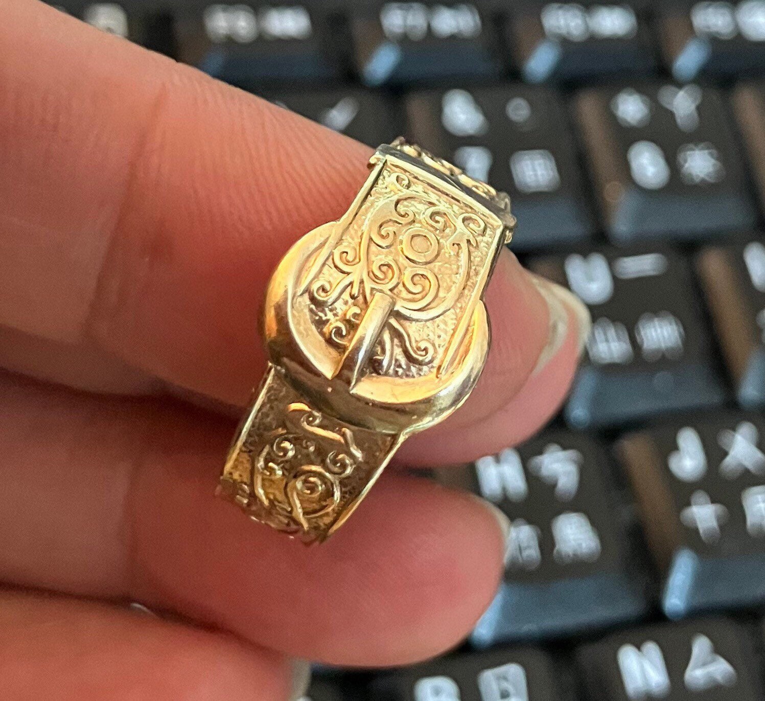 Mens gold buckle rings hotsell for sale