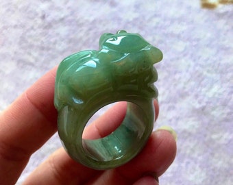 21.3mm carved Thumb ring men pixui Burmese Jadeite ring untreated Jadeite /certified / A21