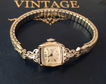 Longinees 10k solid gold diamond bracelet watch /oiled & serviced /collection grade/ vintage antique women watch runs well