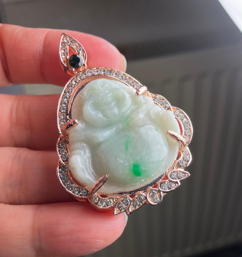 Big Size Happy Buddha Jadeite Pendant Necklace, Sunny Green Patch ...