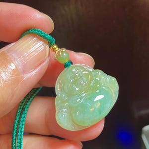 Green jadeite Happy buddha 彌勒佛 Milefo  Genuine Myanmar Jadeite grade A/icy  green  yellow jadeite necklace