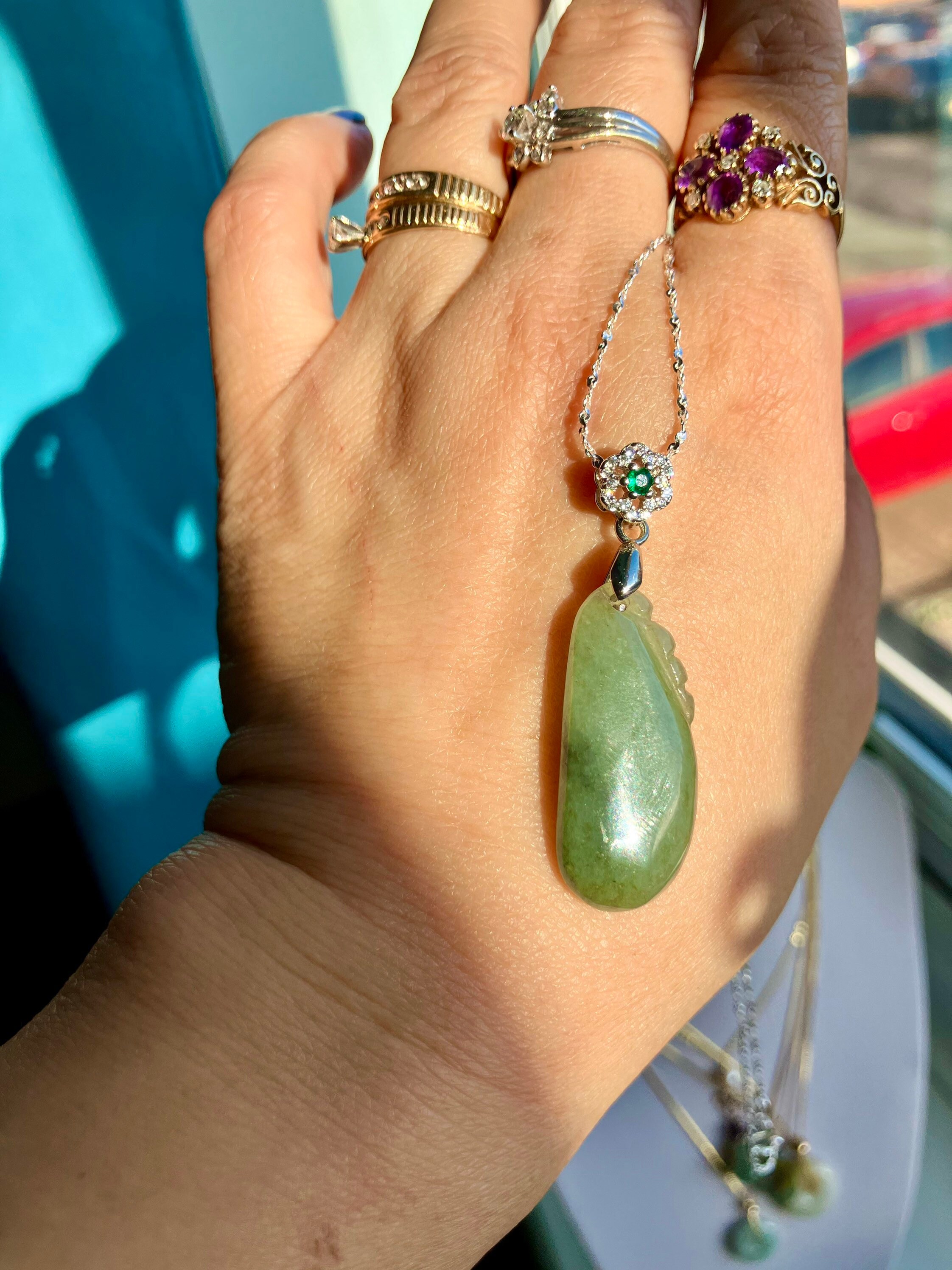 米国関税込み - ビルマ産翡翠ペンダントチャームネックレス / グレード