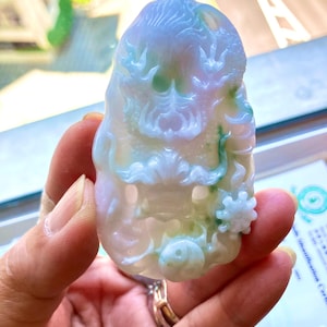 Dragon ,Hand Carved  Lavender imperial jade Myanmar Burma Natural Type A Jade jadeite Dragon  Amulet Pendant Necklace 穿雲龍 Feicui R2