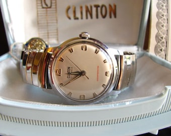 Cliton Vintage In box men watch  1960s runs well serviced Art Deco minty top cosmetics condition WB6 runs well